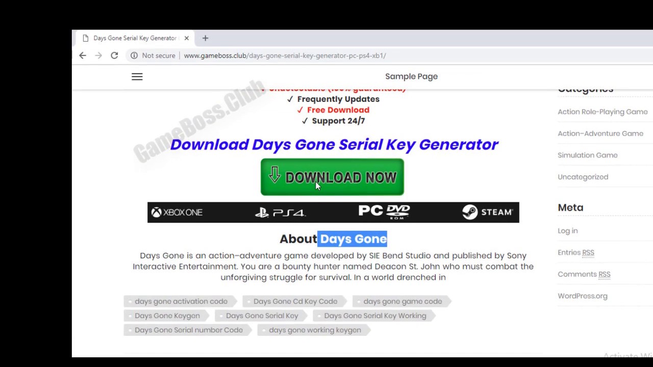 days gone cd-key serial generator pc download